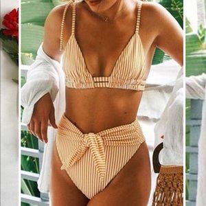 Striped high waist bikini